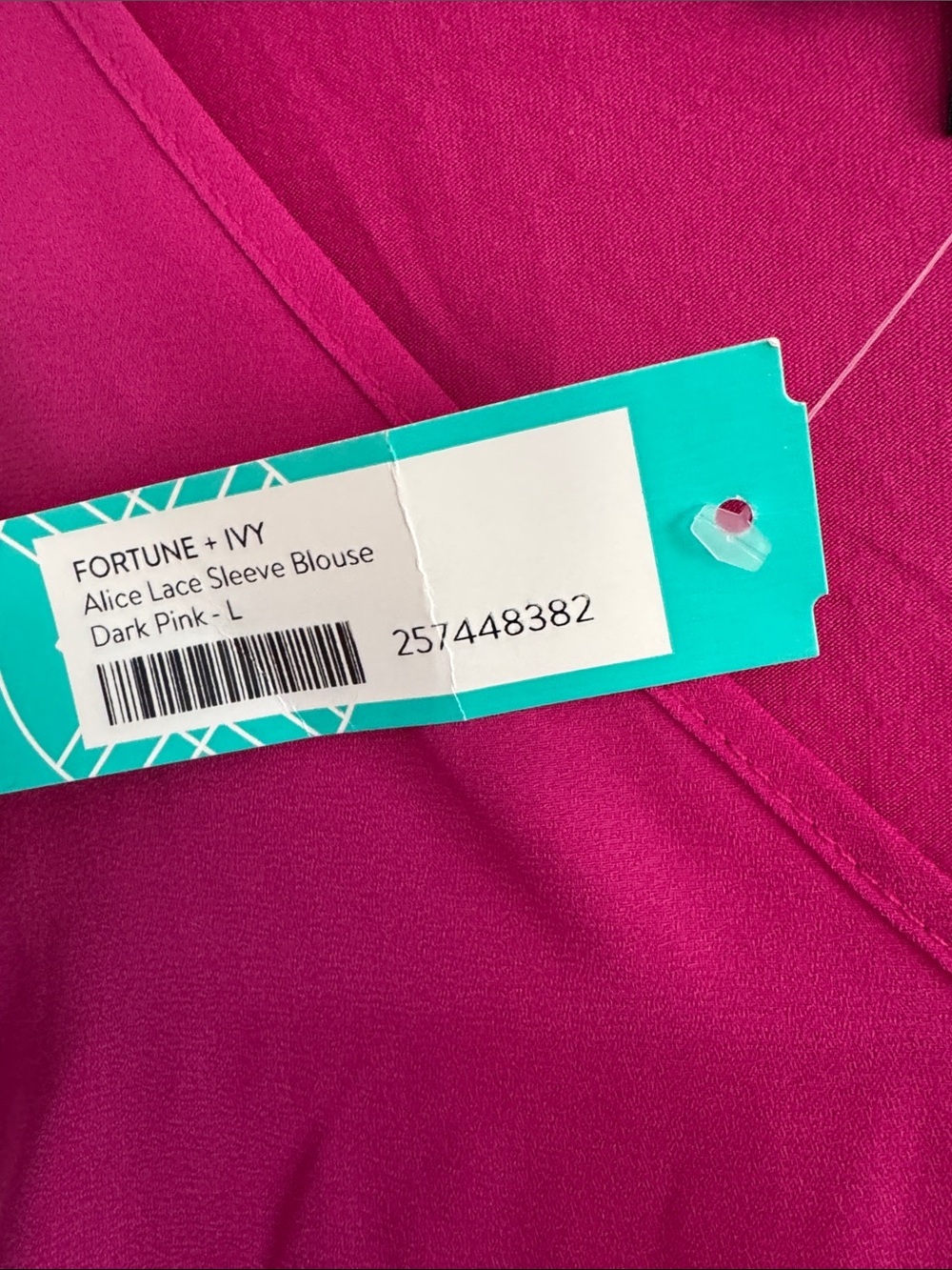 Fortune+Ivy for Stitchfix Fuchsia V-Neck Crochet Sleeve Blouse - Picture 6 of 8